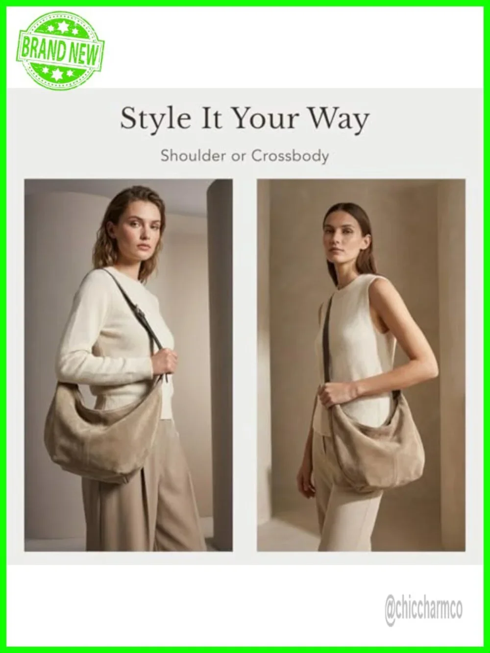 Faux Suede Crescent Crossbody Hobo Bag with Zipper Closure